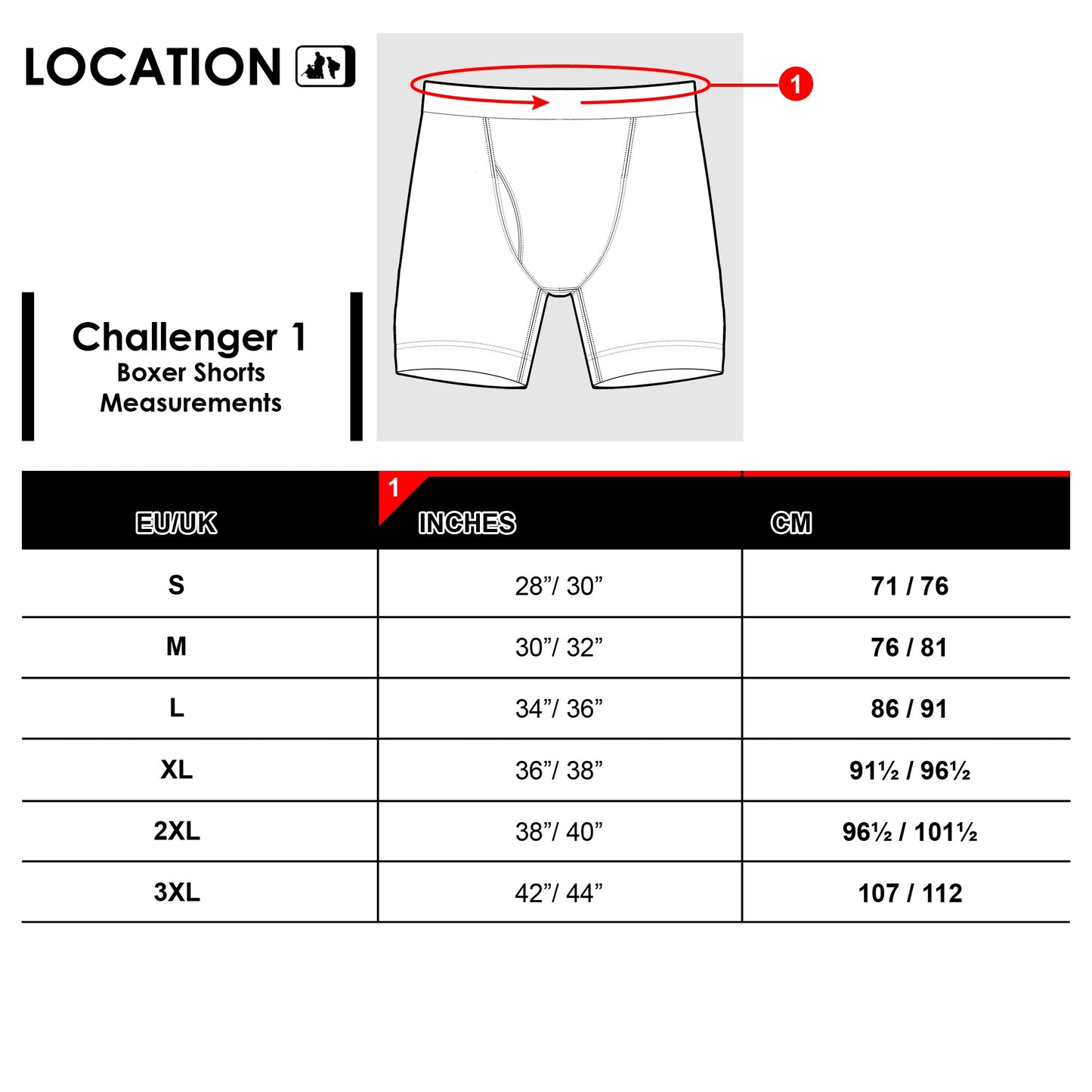 Challenger One 3-Pack Men's Boxer Shorts – Anti-Chafing, High Performance Underwear Mens Underwear Challenger_1_Boxer_shorts_size_specs_copy Location Clothing