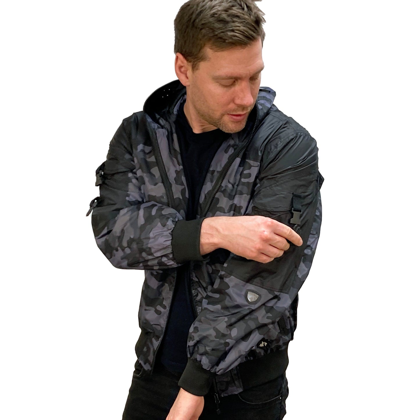 Hunter WR Goggle Bomber Jacket Camo and Black Bomber Jacket Hunter_WR_camo_2025_-_4 Location Clothing