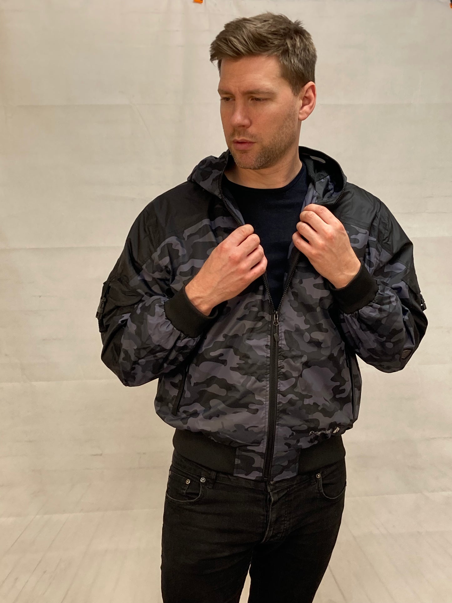 Hunter WR Goggle Bomber Jacket Camo and Black Bomber Jacket Location Clothing