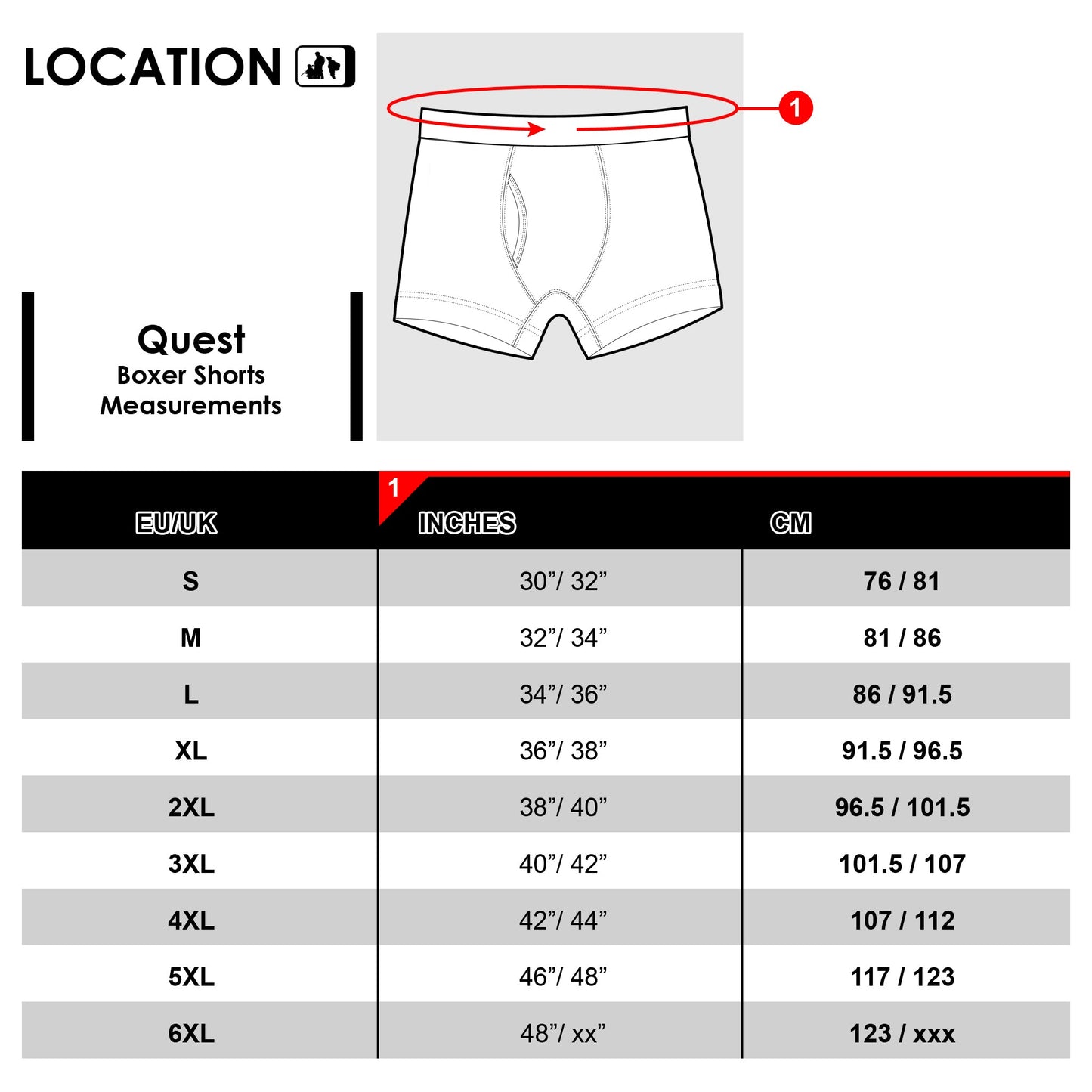 Quest 6 Pack Boxer Shorts S-6XL Mens Underwear QuestBoxershortssizespecscopy Location Clothing