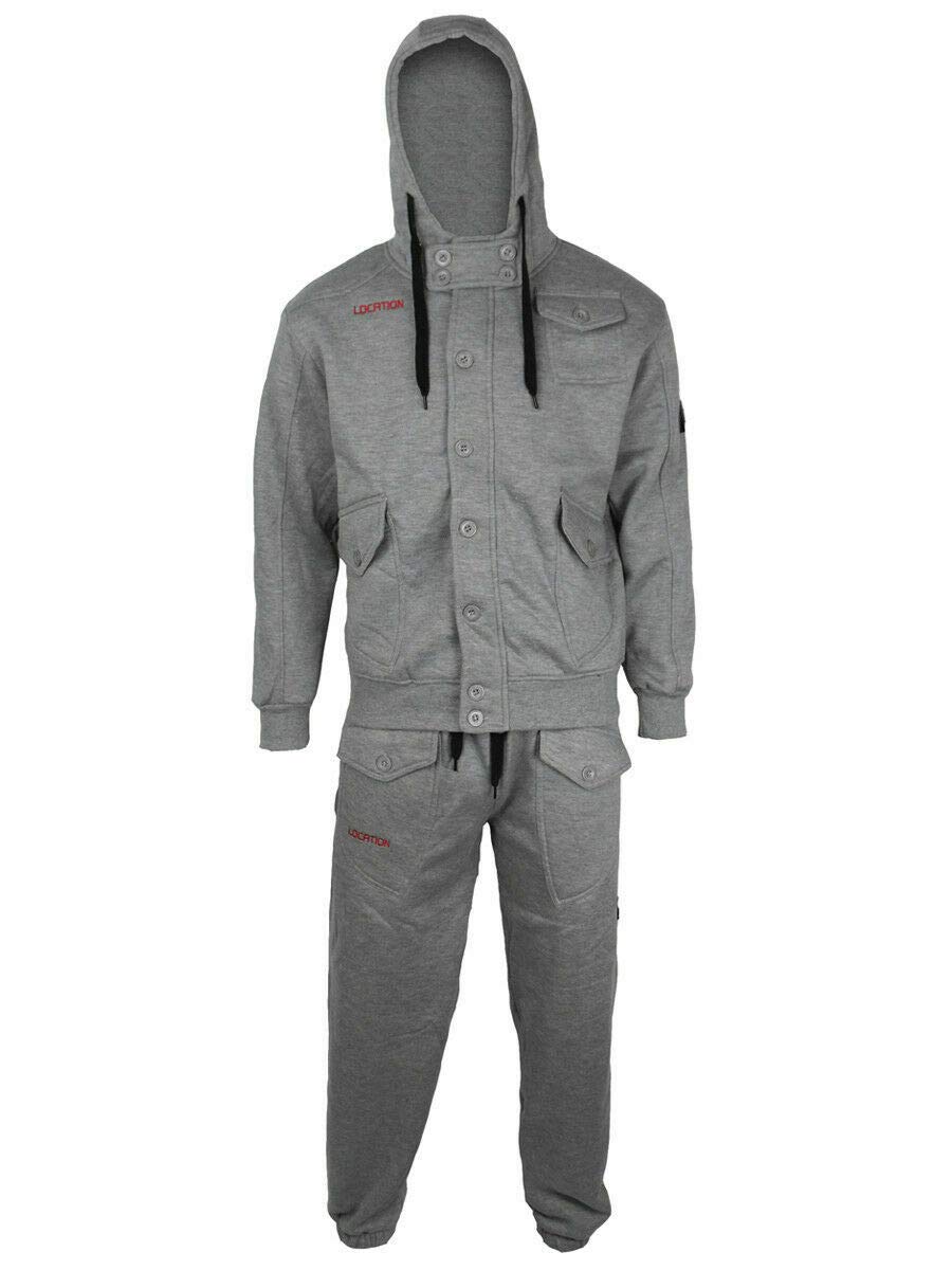 Mens Location Tracksuit Set Fleece Hoodie Top & Bottoms Joggers 2 Set Jogging MARL GREY S Jogger Suit a74fd749 Location Clothing