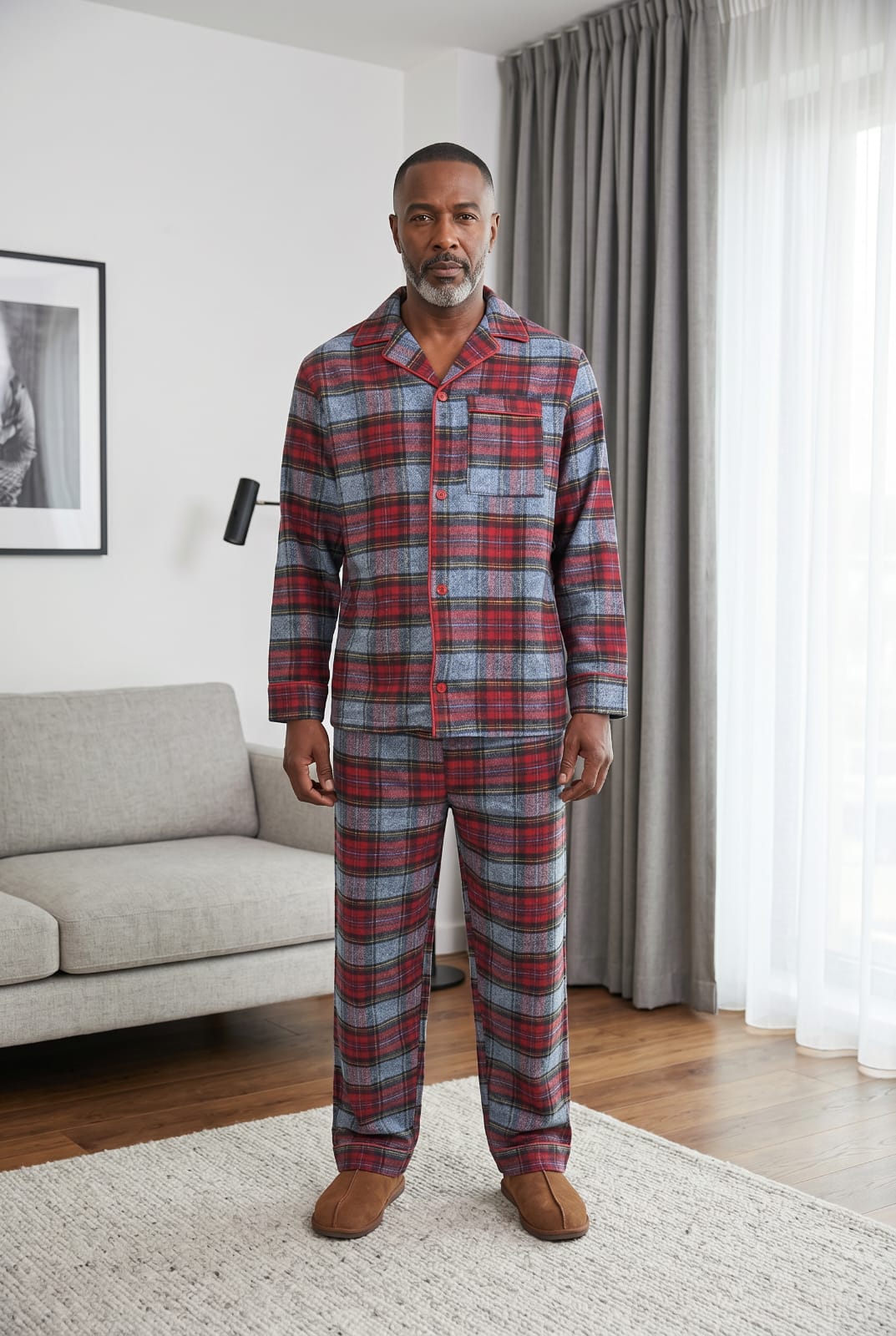 Esquire Check Pyjamas Red Grey Check Pyjamas ESQ5 Location Clothing