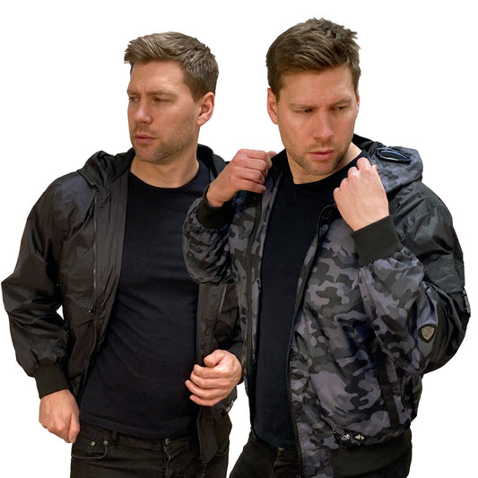 Hunter WR Goggle Bomber Jacket Camo and Black Location Clothing