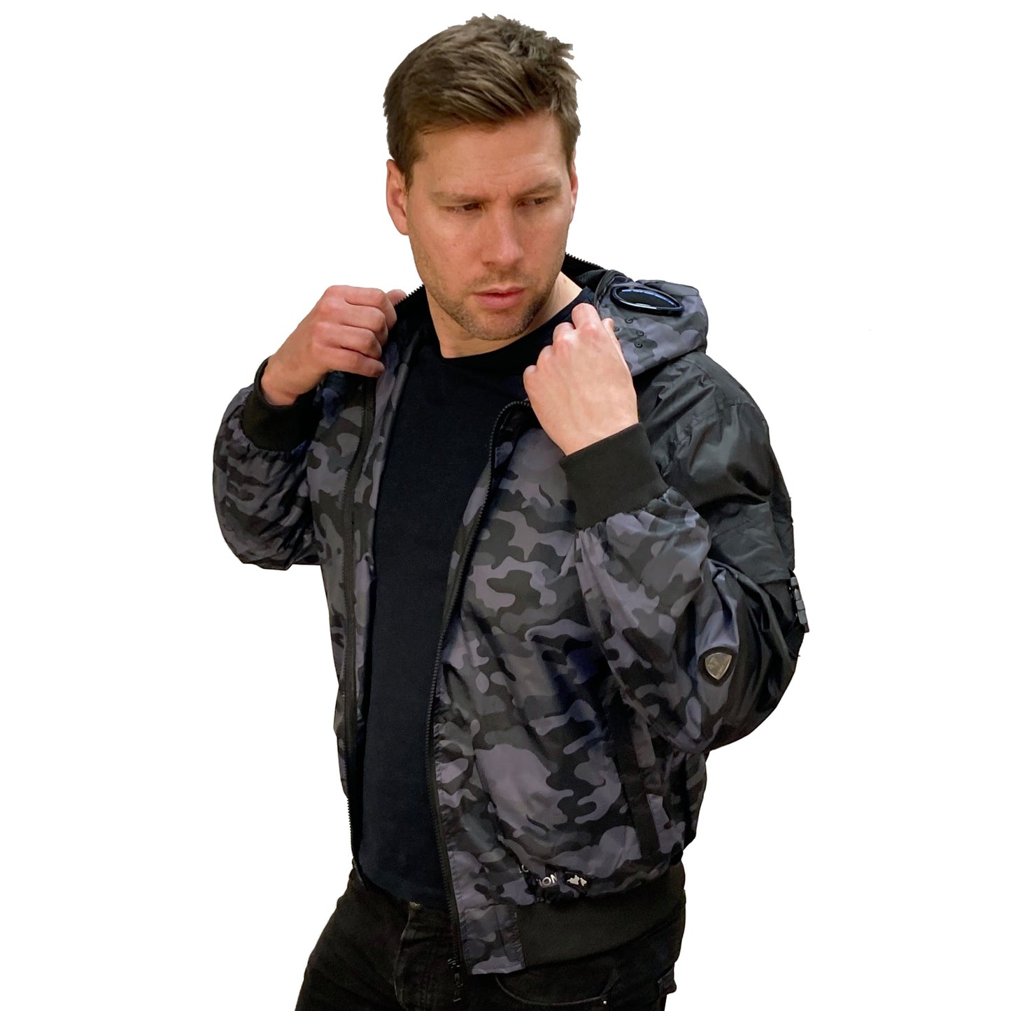 Hunter WR Goggle Bomber Jacket Camo and Black Bomber Jacket Hunter_WR_camo_2025_-_1 Location Clothing