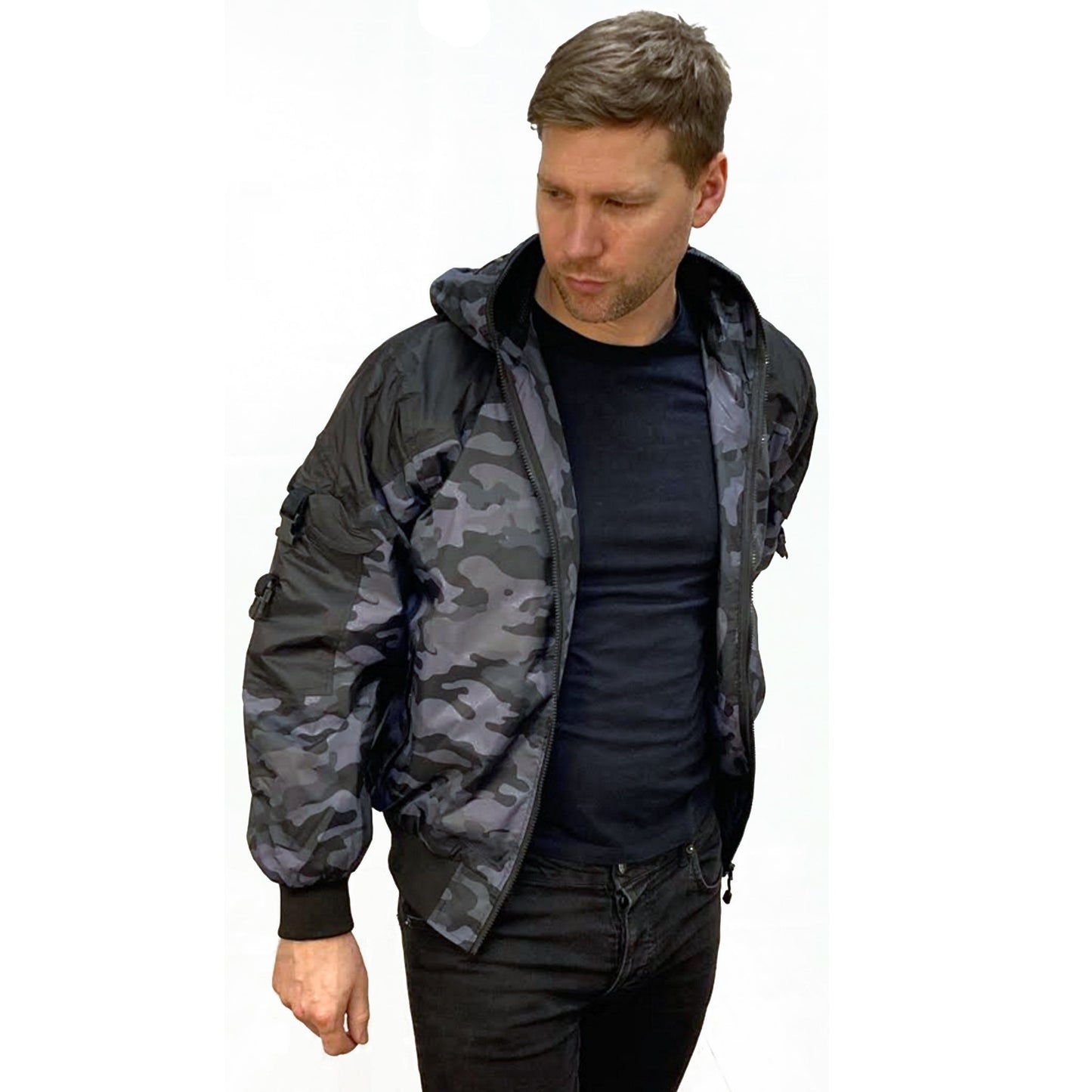 Hunter WR Goggle Bomber Jacket Camo and Black Bomber Jacket Hunter_WR_camo_2025_-_2 Location Clothing