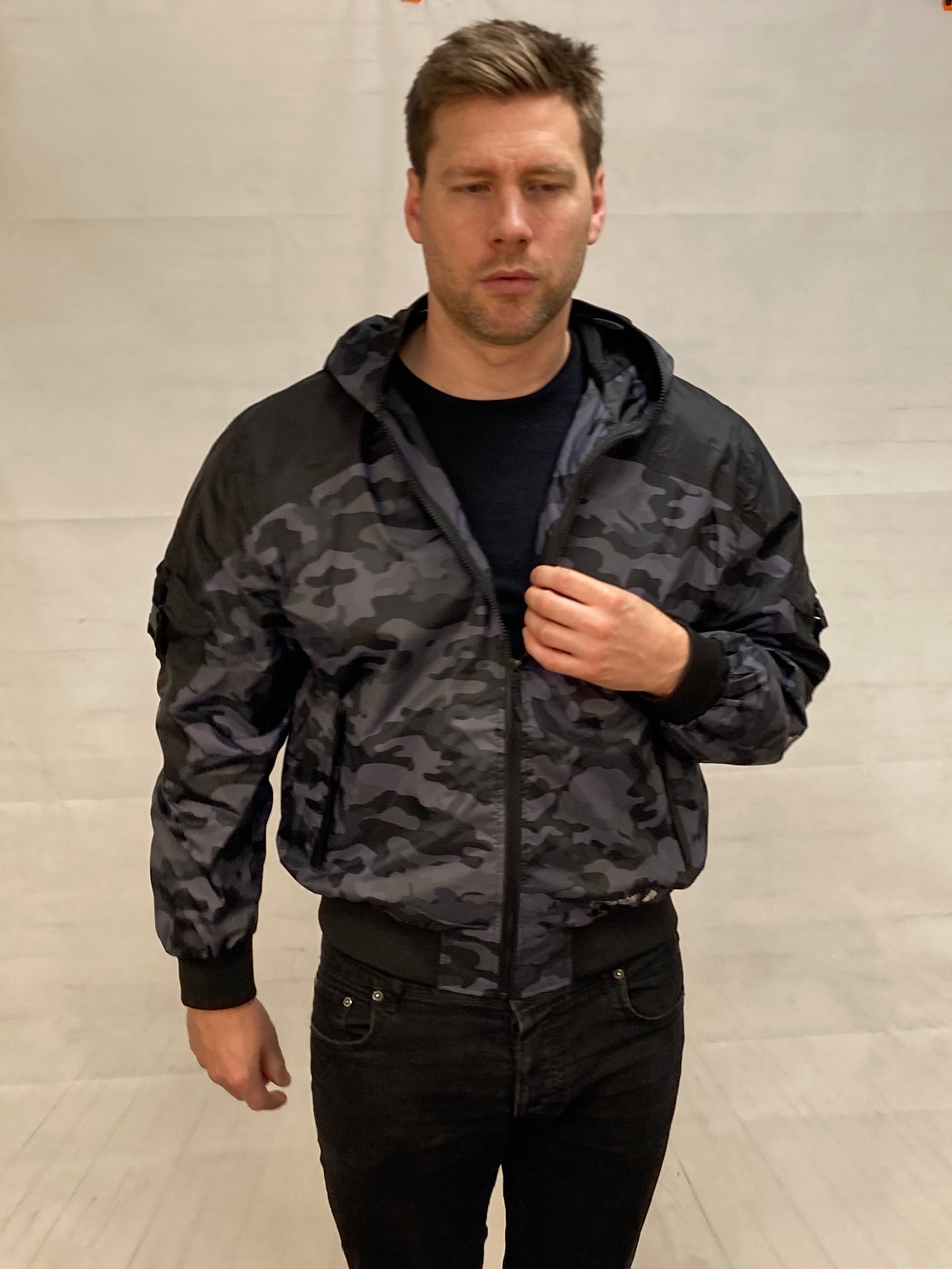 Hunter WR Goggle Bomber Jacket Camo and Black Bomber Jacket Location Clothing
