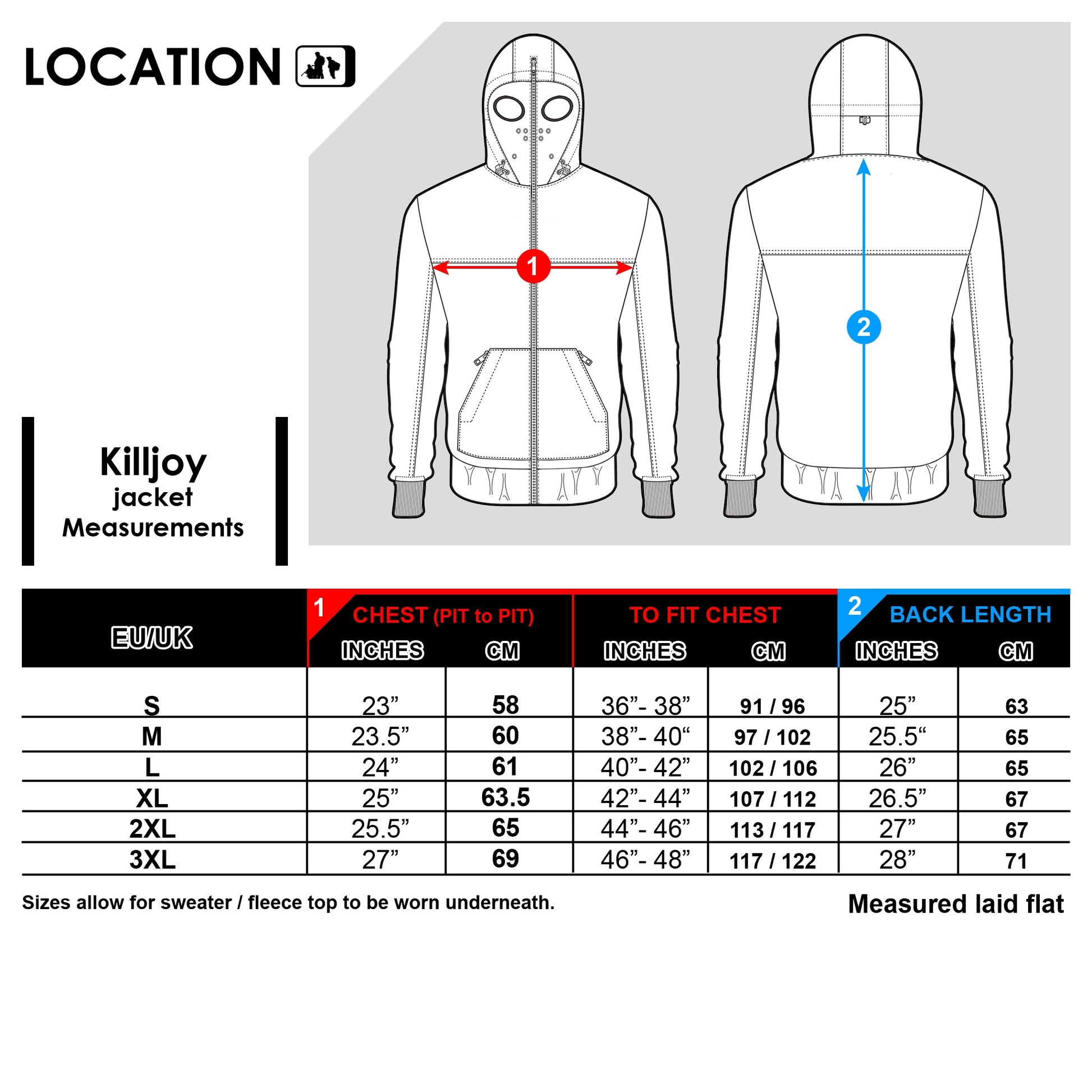Killjoy Goggle Bomber Jacket Grey/ Blue / Green Bomber Jacket Killjoy_jacket_2023_size_specs_copy Location Clothing