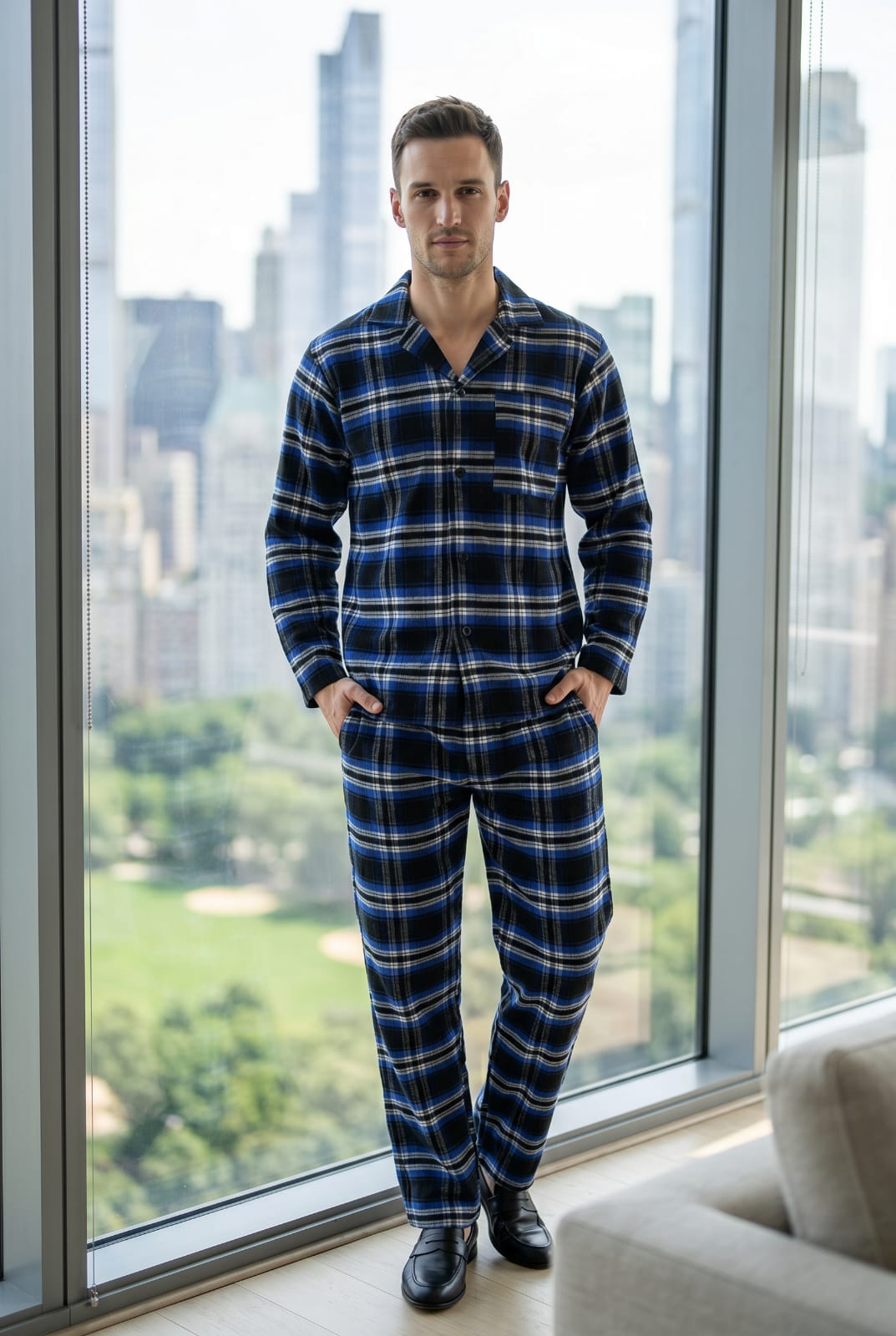 Newmont Pyjama Set Black Blue Check Pyjamas NMTBLKBLU2 Location Clothing