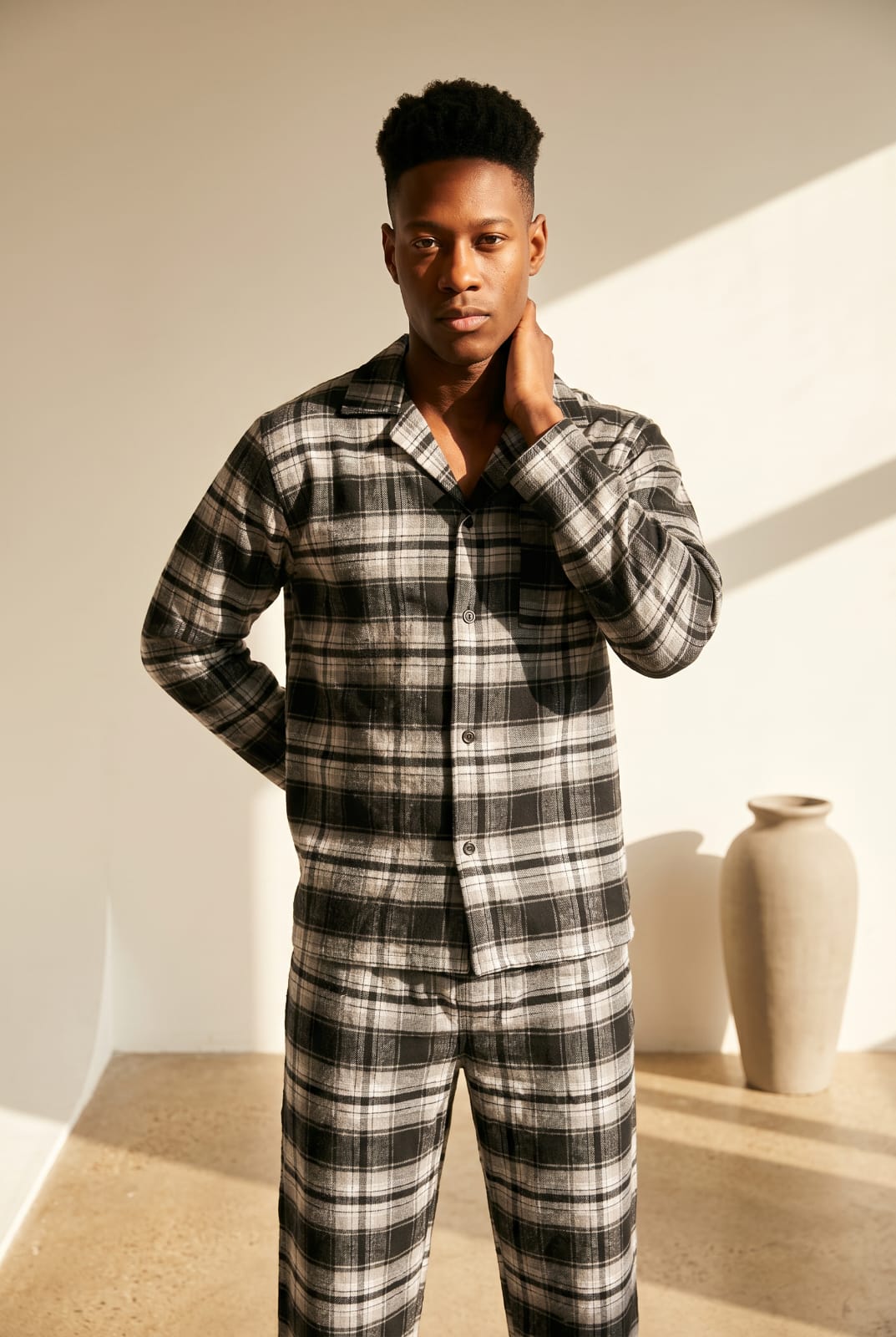 Newmont Pyjama Set Black Grey Check Pyjamas NMTBLKGRY13 Location Clothing