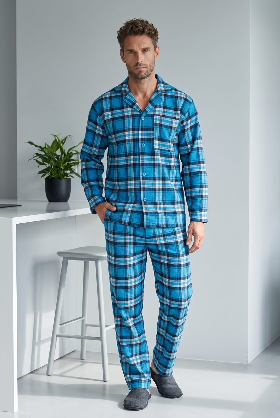 Newmont Pyjama Set Blue Check Pyjamas NMTBLUE4 Location Clothing