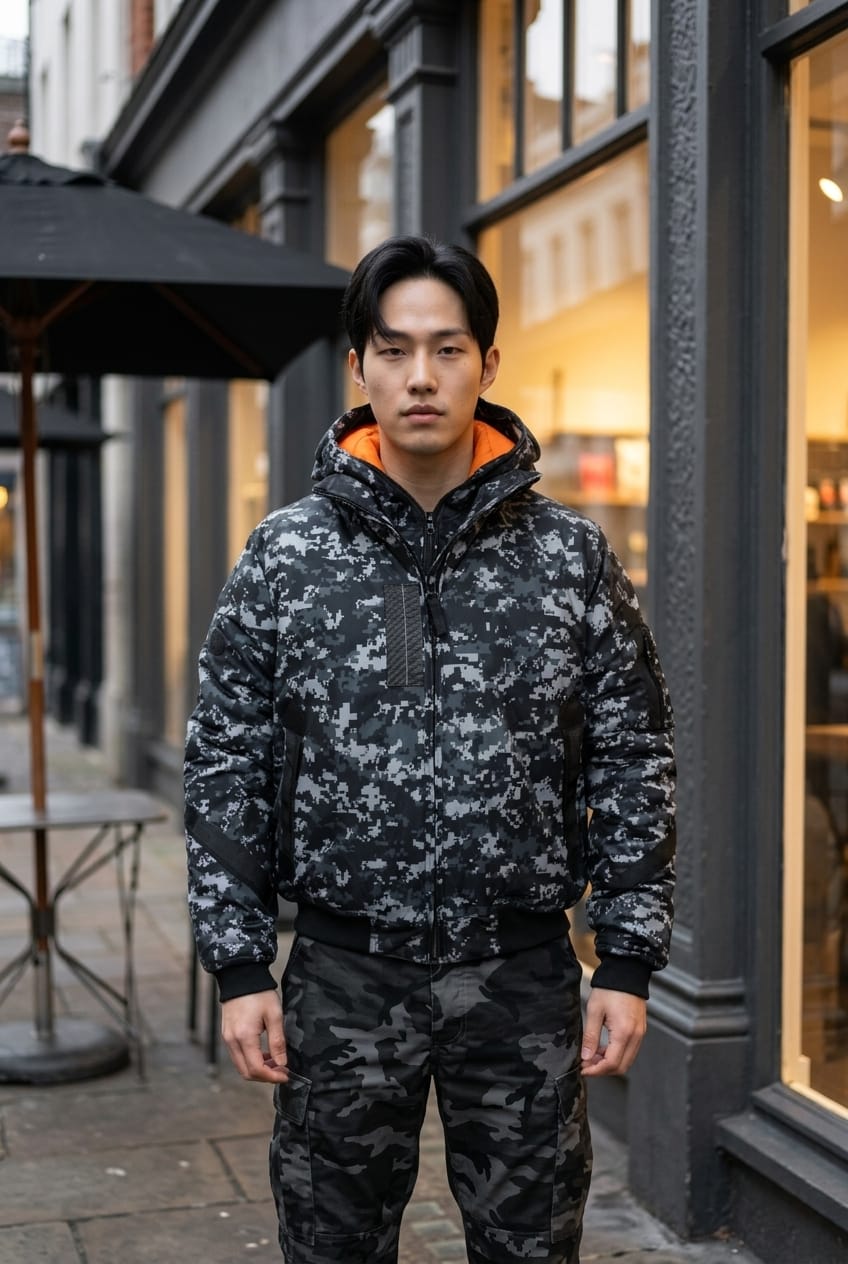Pulsar Goggle (Satellite) Camo / Plain Navy Bomber Jacket NPULSARCAMO2 Location Clothing