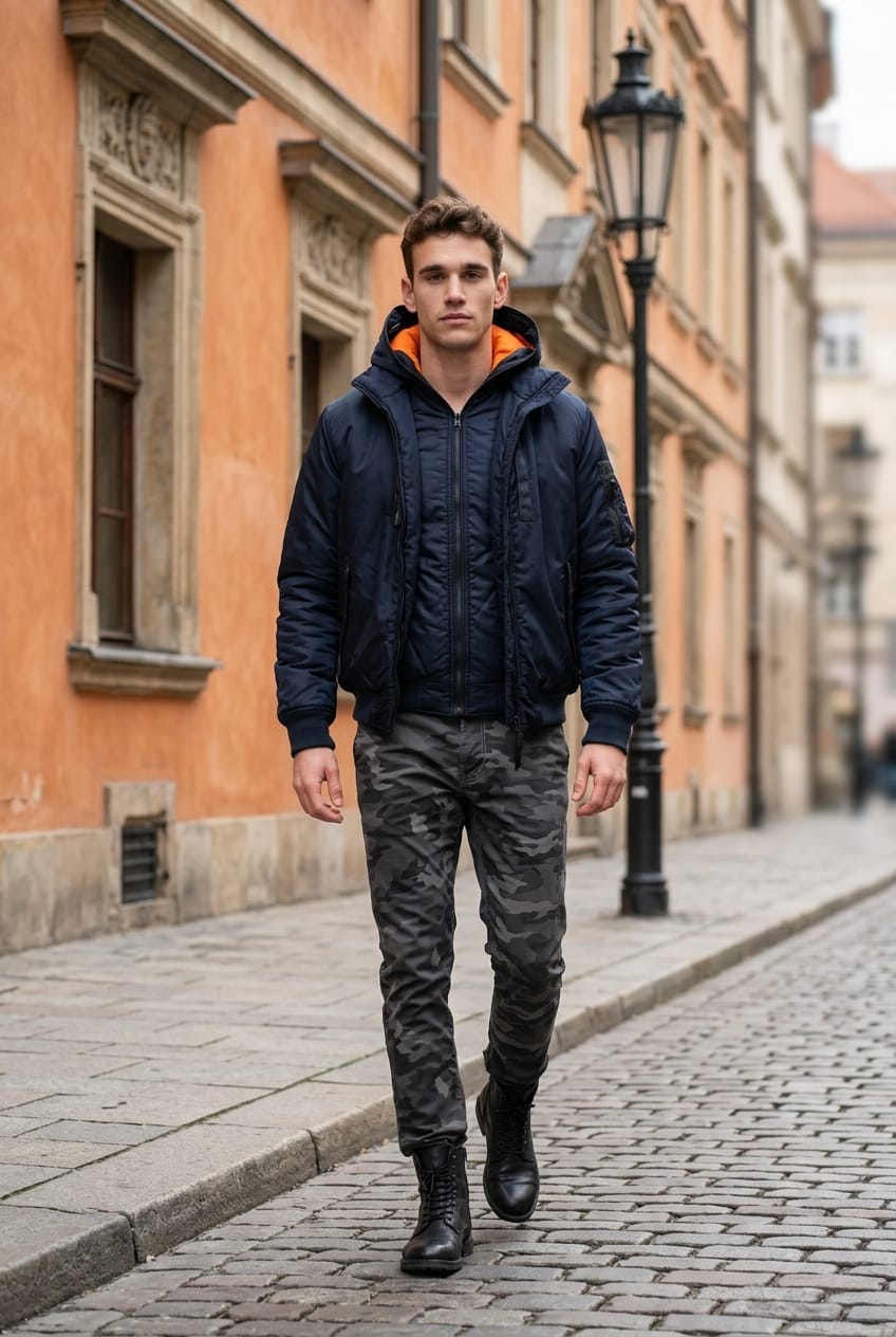 Pulsar Goggle (Satellite) Camo / Plain Navy Bomber Jacket NewPulsarNavy1 Location Clothing
