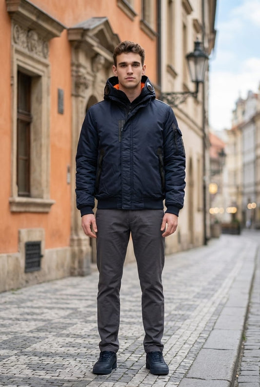 Pulsar Goggle (Satellite) Camo / Plain Navy Bomber Jacket NewPulsarNavy2 Location Clothing