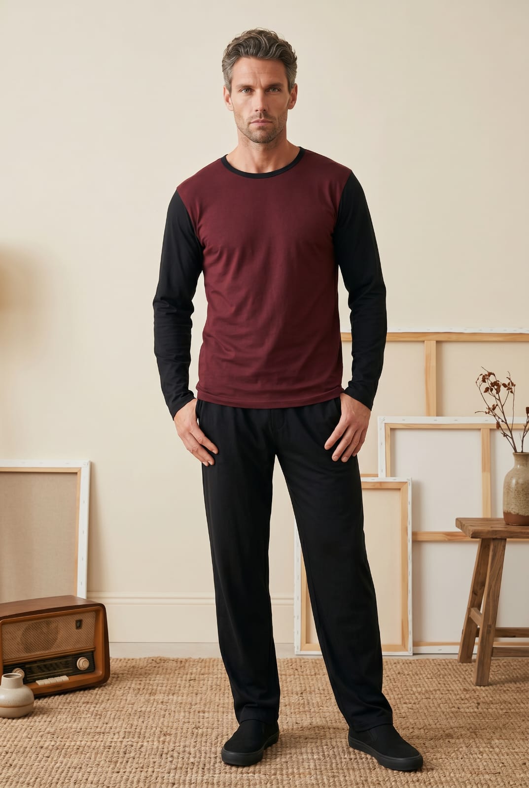 Royale Pyjamas Set Black Burgundy Pyjamas ROYBLKBURG5 Location Clothing